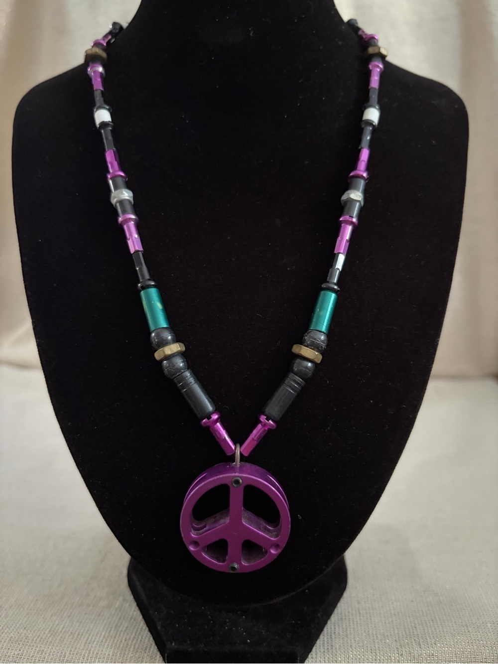 Vintage Vanguard Purple Peace Pendant Beaded Necklace - Women Jewelry